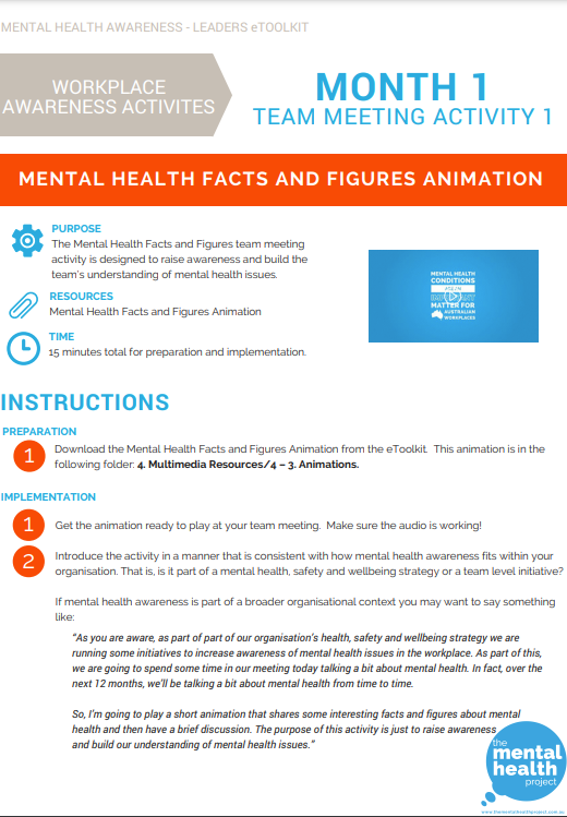 Mental Health Activity example with blue and orange text from the workplace mental health awareness eLearning training course